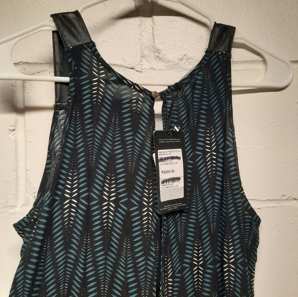 NWT Zinzane Striped Geometric Wide Leg Jumpsuit Black Green - Size Small - Picture 4 of 10